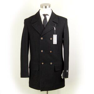 Michael Kors Mens Classic fit Double Breasted Peacoat Coat 36R Black Solid E0321